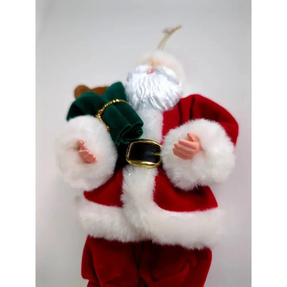 Santa Clause Ornament Teddy Bear Velvet Clothes Plastic Face and Hands Vintage - Picture 4 of 8